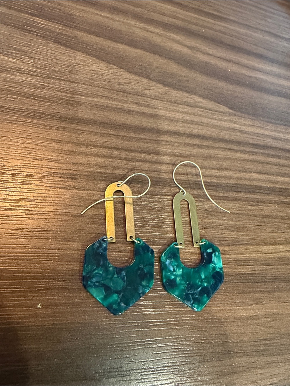 Teal Marble Resin & Gold Drop Earrings